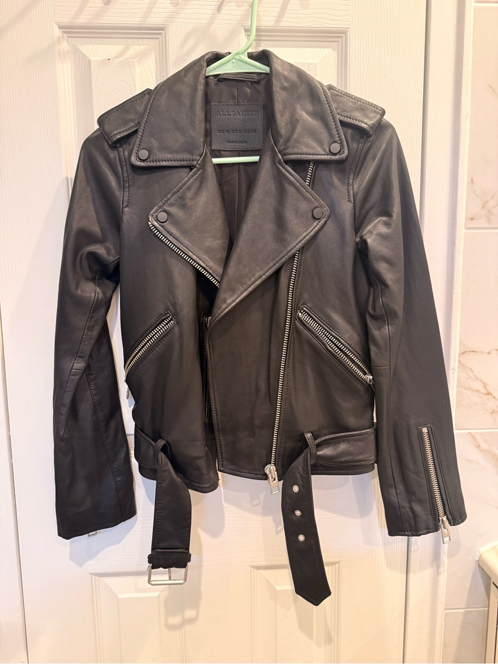 All Saints Balfern Black Leather Jacket Size 0